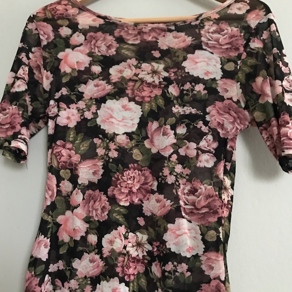 Black Floral Sheer Mesh Top Cottagecore Goth